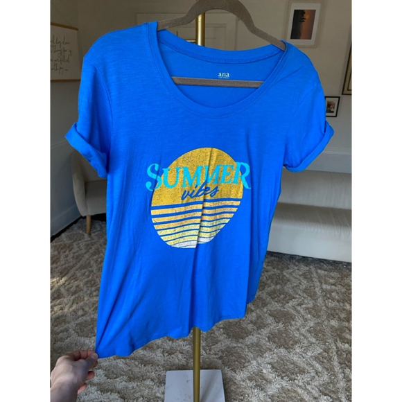 A.N.A Summer Vibes Graphic Tee Blue Casual Lightweight Scoop Neck Beach Sport - Picture 2 of 5